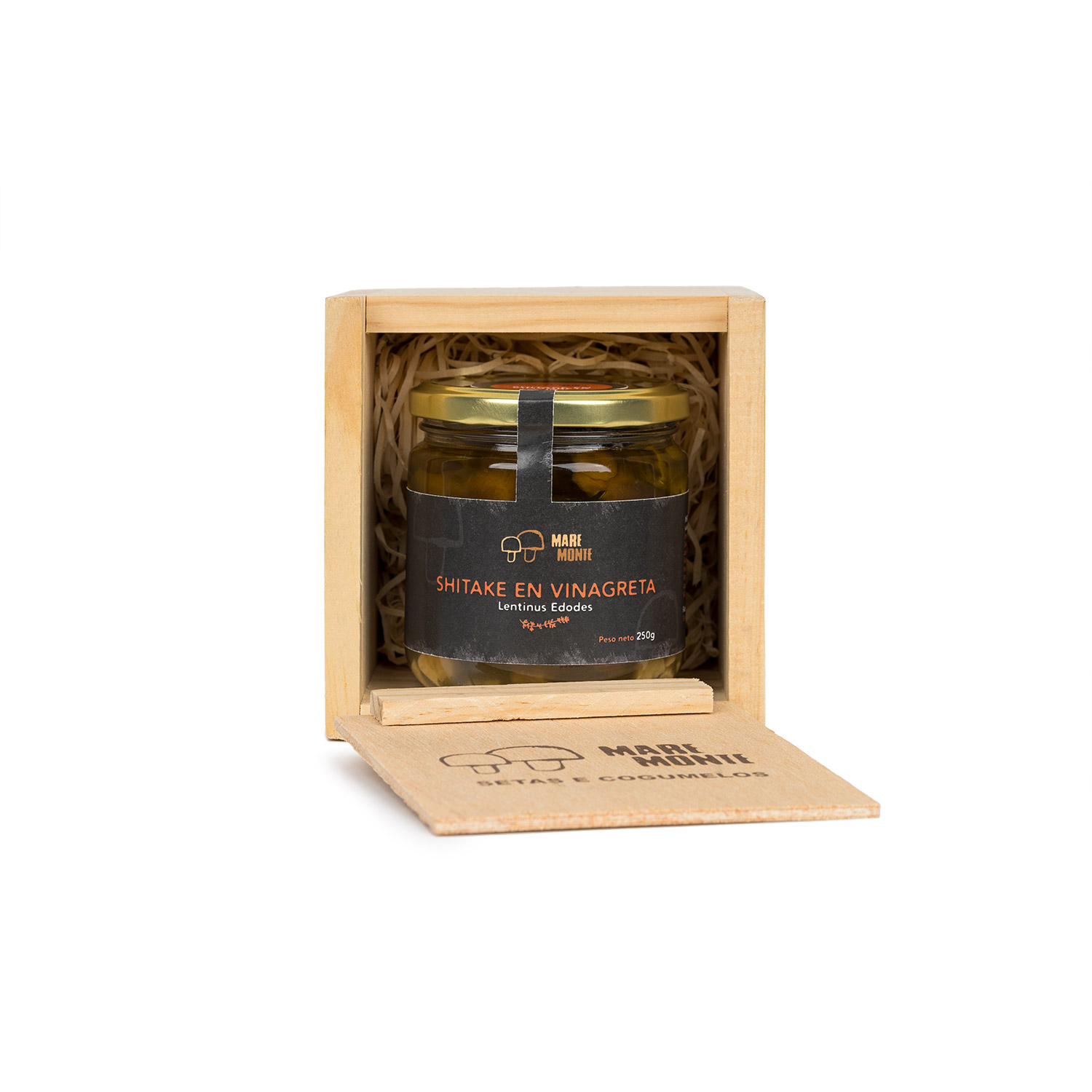 conserva seta Shitake con caja de madera